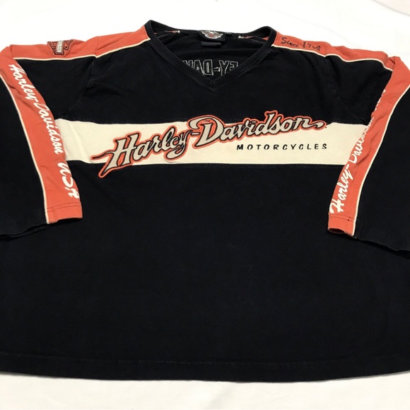 Harley Davidson Long Sleeve Shirt 2W Plus Women’s Jersey Stripe Black Orange - Picture 8 of 16